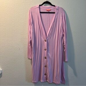 Women’s All Worthy pink button up duster cardigan sweater size XL